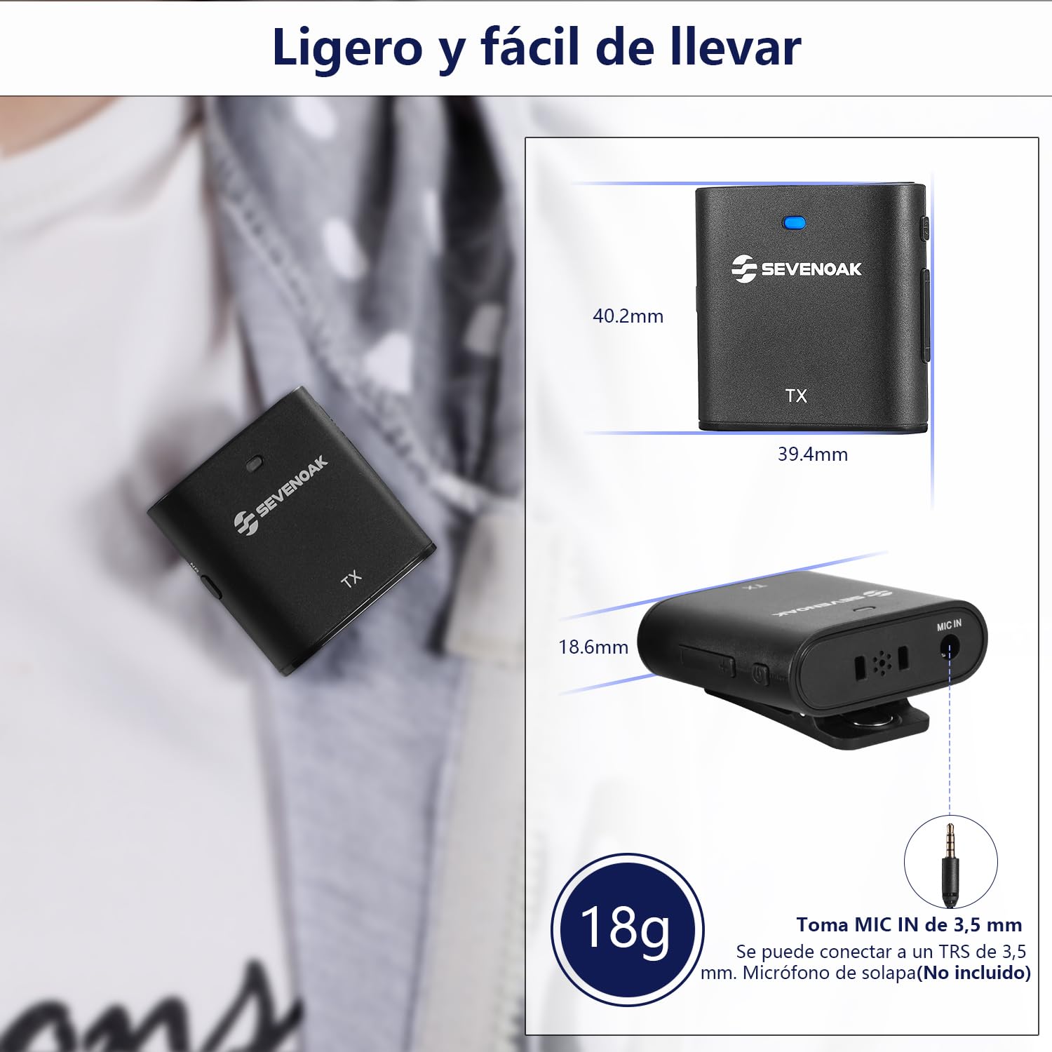 SevenOak Micrófono inalámbrico de Solapa, con cancelación de Ruido/Ganancia/Mute, micrófono inalámbrico de Solapa con estéreo/Mono para iPhone iPad Recording Interview SKM-S1 D (1 TX + 1RX)