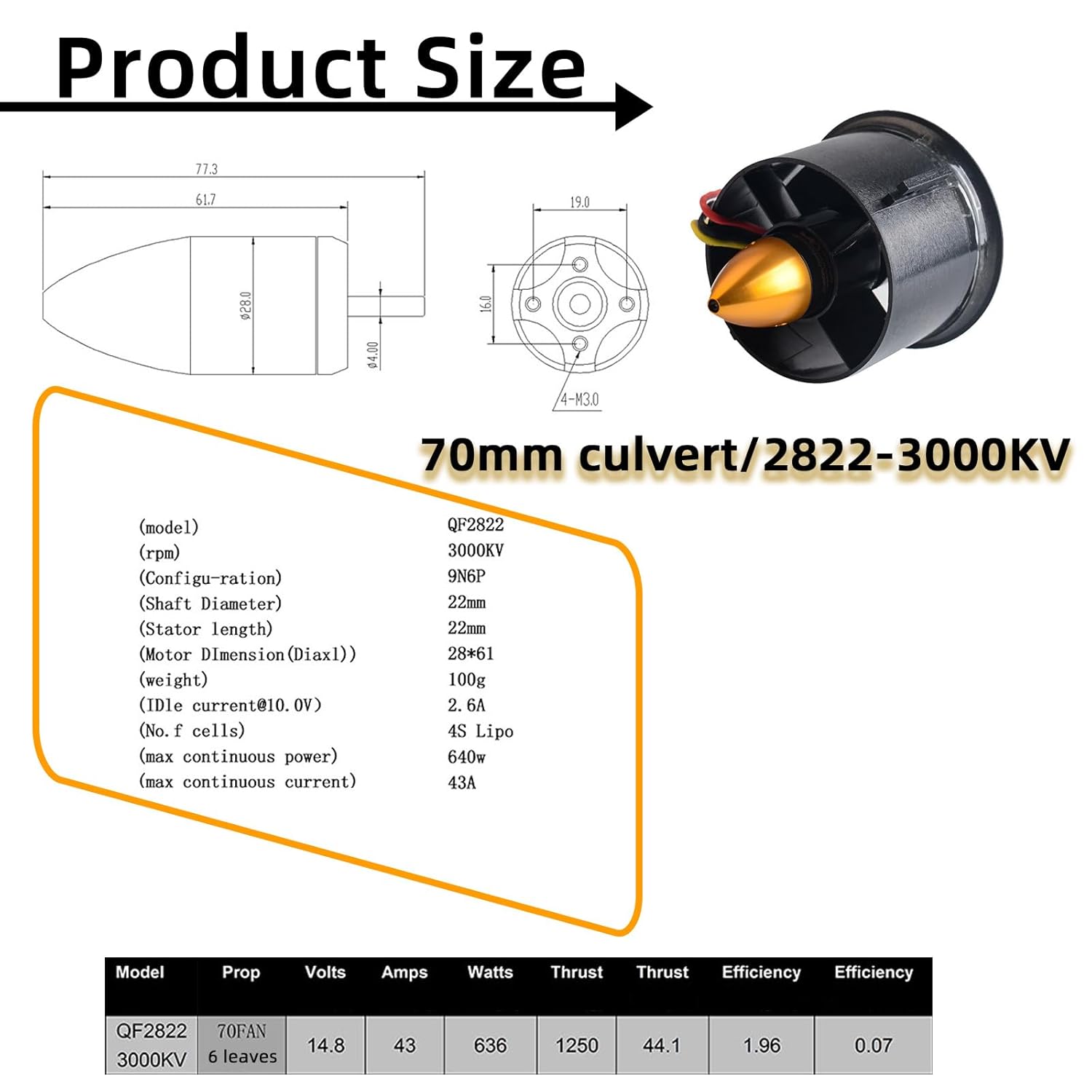 70mm EDF RC Ducted Fan – 6 Blades Ducted Fan Set, QF2822 3000KV 4S Brushless Motor for RC Airplane Model