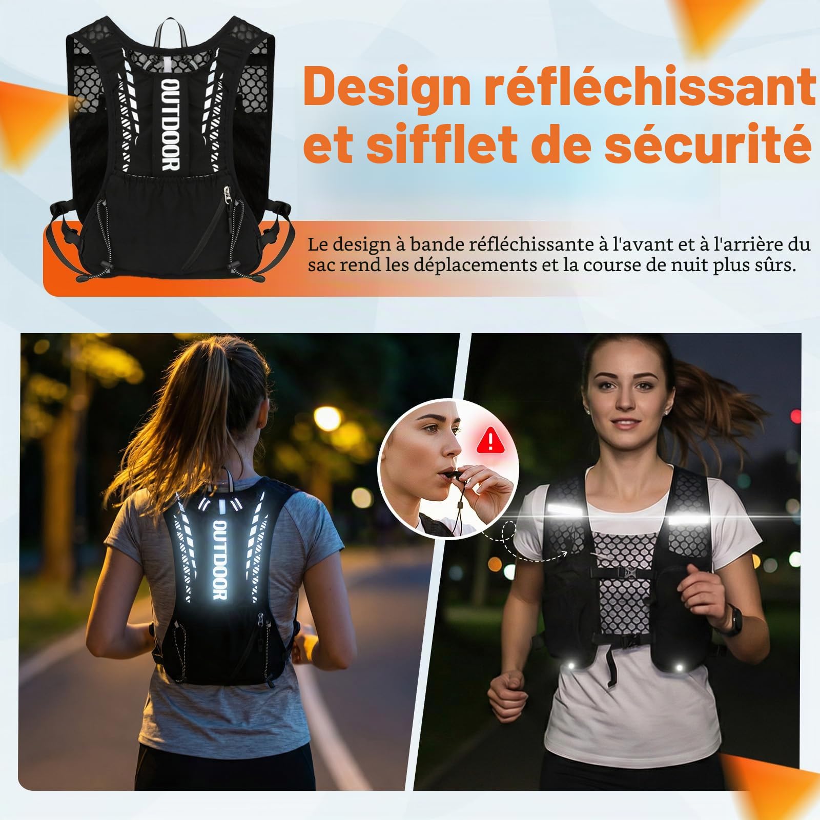 Sac D'hydratation Running 5L – Gilet Homme/femme Avec Poche 1,5L Et Gourde 500mL – Nylon Léger Réfléchissant