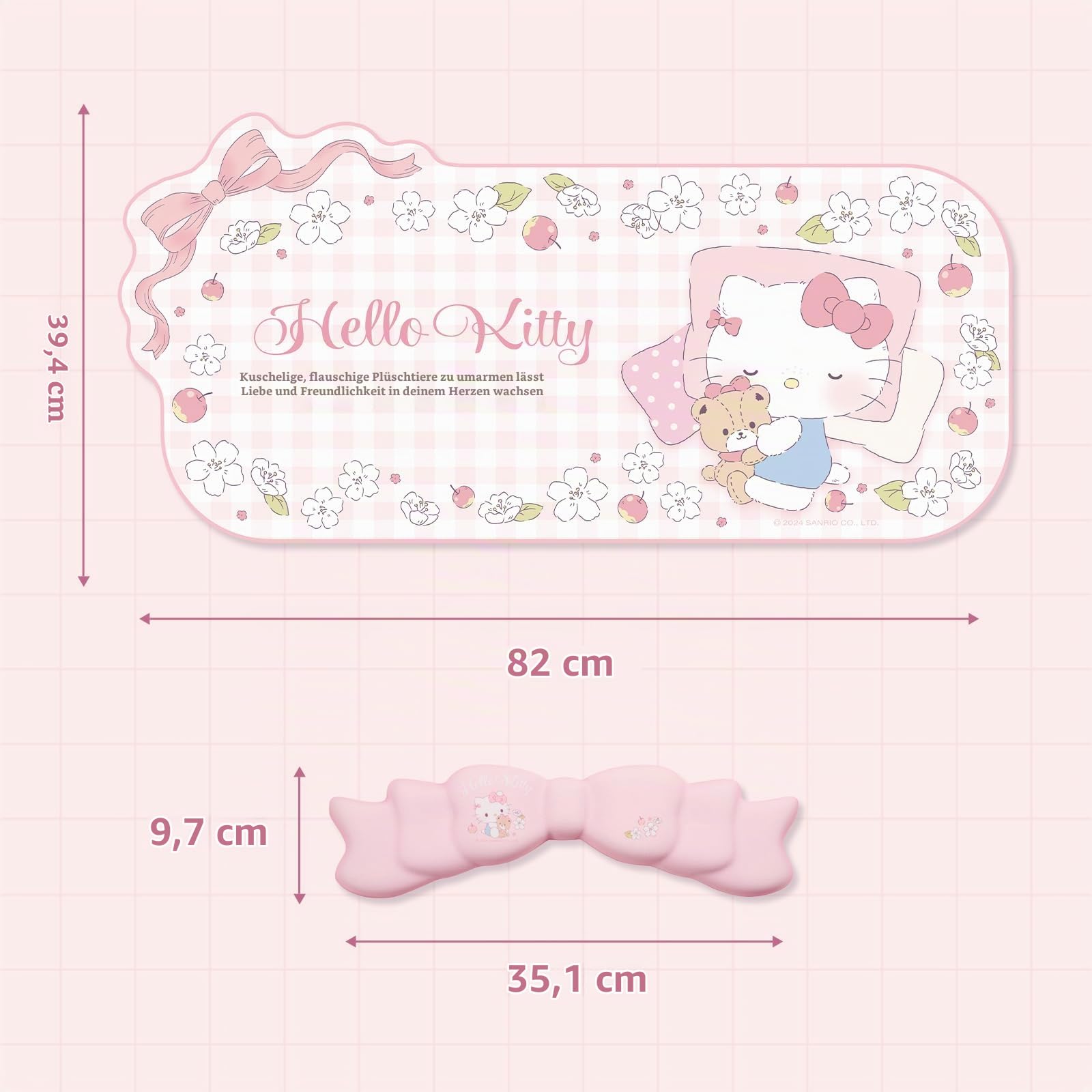 Kuitmor Anime Mauspad & Handgelenkauflage, rutschfeste Unterlage, Ergonomisch für Tastatur & Maus, Weich & stützend, Für Gaming, Home-Office, PC (Rosa + Handgelenkauflage)