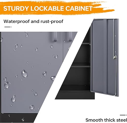 Miniatura 62 de STANI Armario de almacenamiento de metal para garaje con cerradura, archivador de acero con cerradura de 71 pulgadas, gabinete de almacenamiento de