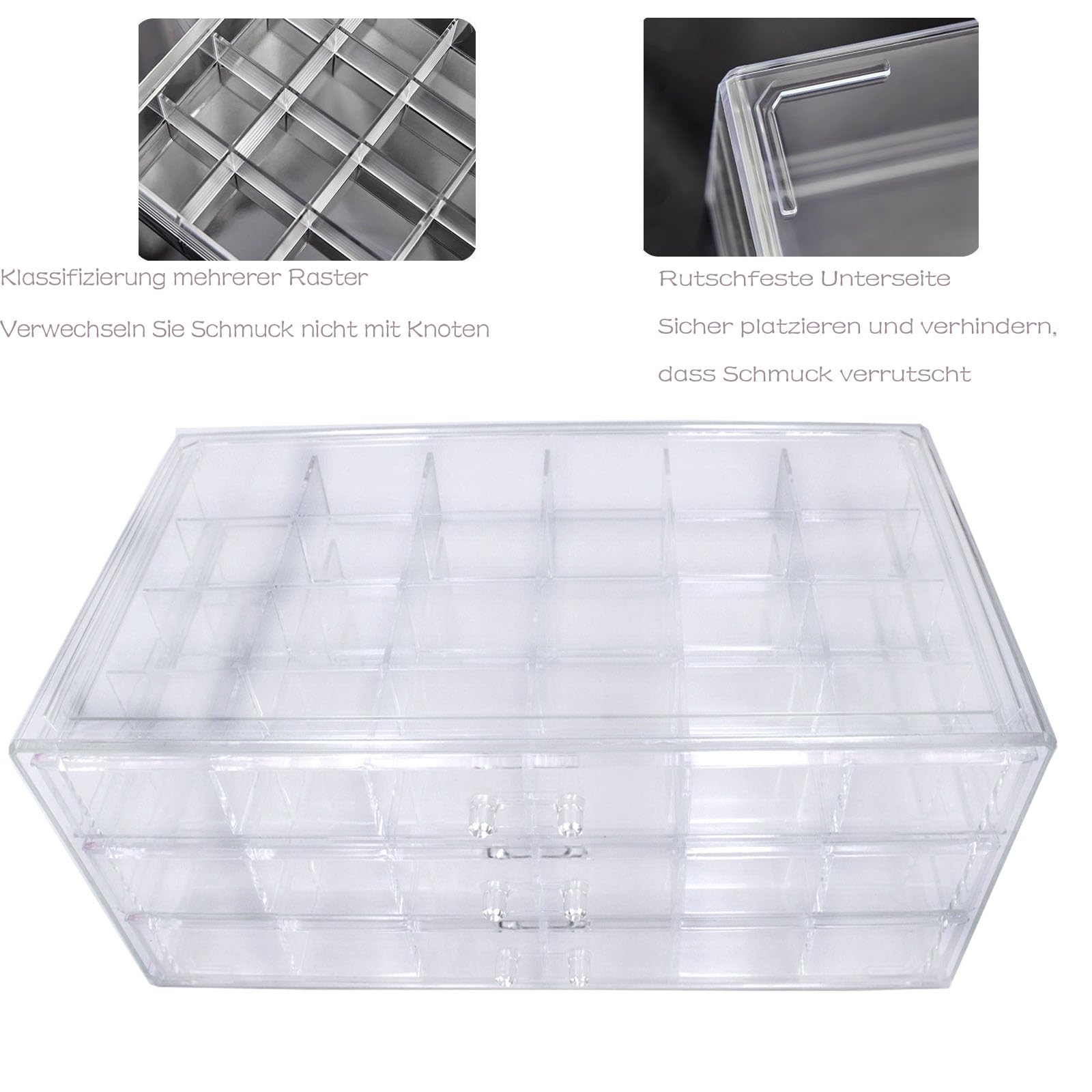 Boîte à Bijoux Transparente En Acrylique Avec 3 Tiroirs Boîte