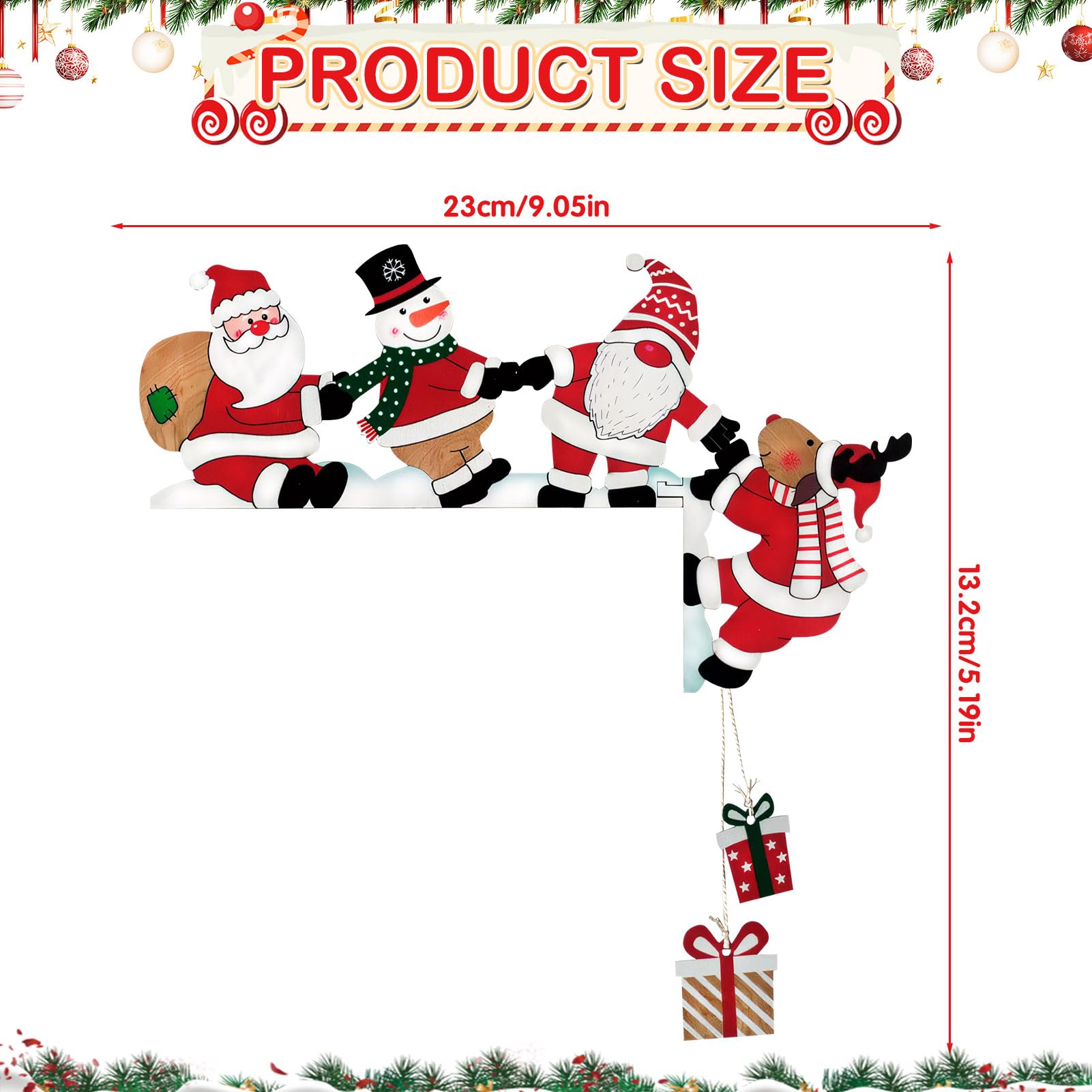 Décoration Cadre De Porte Père Noël En Bois - Double Face, 18x9 Cm - Adhésif Inclus Pour Fenêtre, Cheminée, Frigo - 5