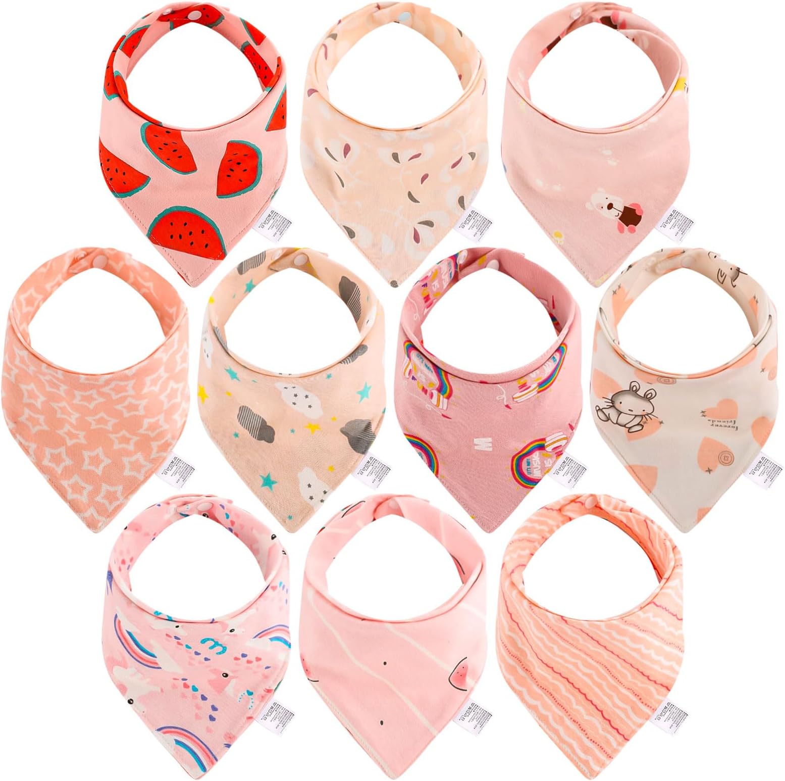 Lanjue Baby Bandana Dribble Bibs, 10-Pack Cotton Baby Feeding Bibs Super Absorbent Drool Bibs with Adjustable Snaps for 0-36 Months Newborn and Toddlers