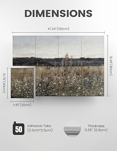 Miniatura 2 de Paneles acústicos de arte de pared, paneles de pared insonorizados de 47 x 31 pulgadas, paquete de 8 con 50 pestañas adhesivas extraíbles seguras,