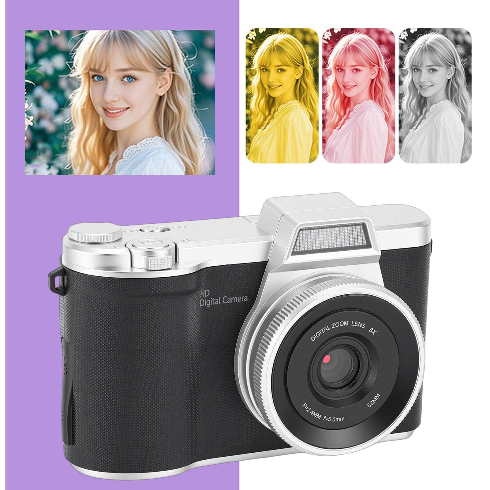 Sxhlseller Cámara Digital de 48MP 1080P, Cámara de Vlogging Compacta con Zoom Digital de 8X y Enfoque Automático, Pantalla Abatible de 2,4 Pulgadas, de Youtube para Principiantes en (Black)