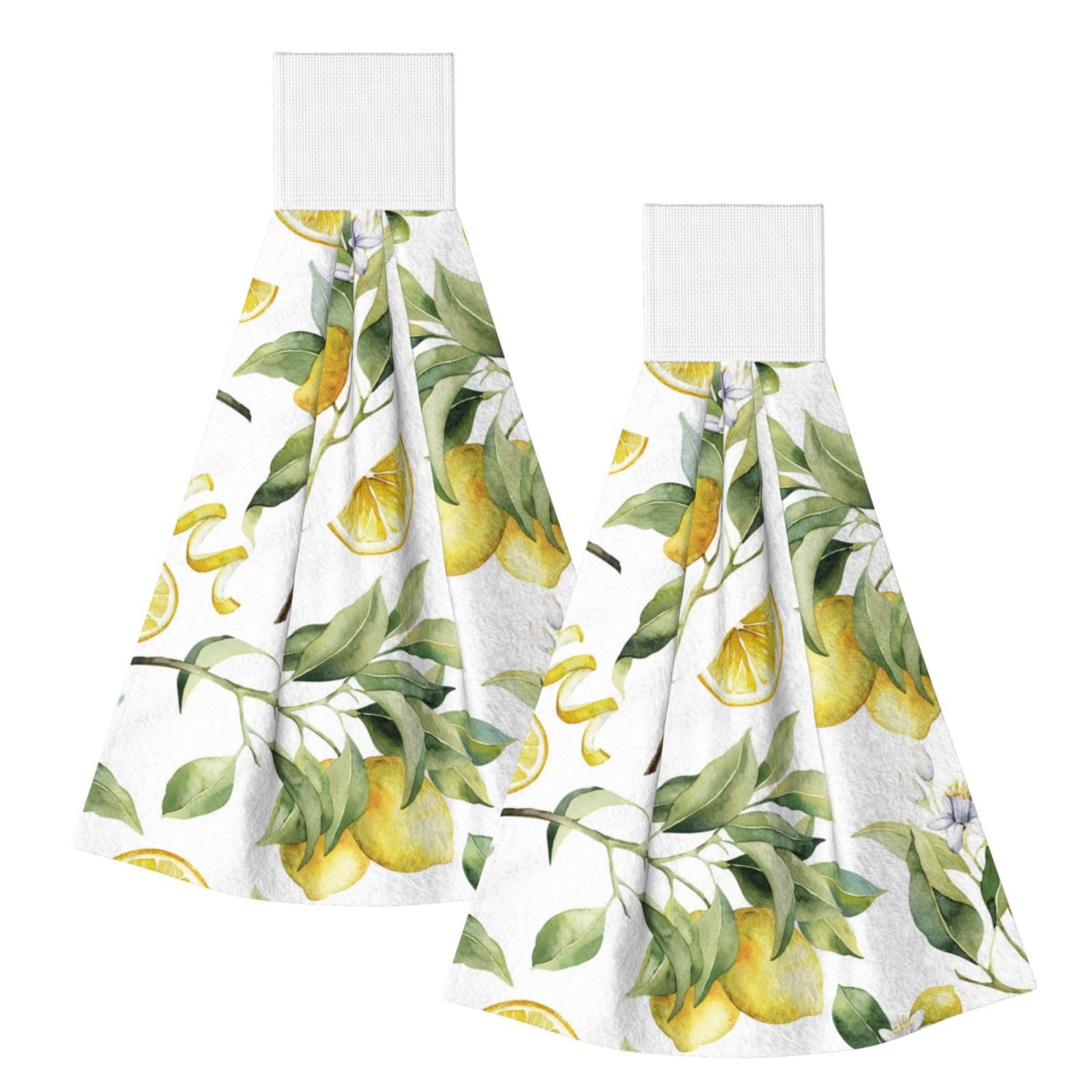 DOPKLNA Lemon Lemon, 2 Pcs Hanging Coral Fiber Hand Towels for Bathroom, Absorbent Kitchen Towels