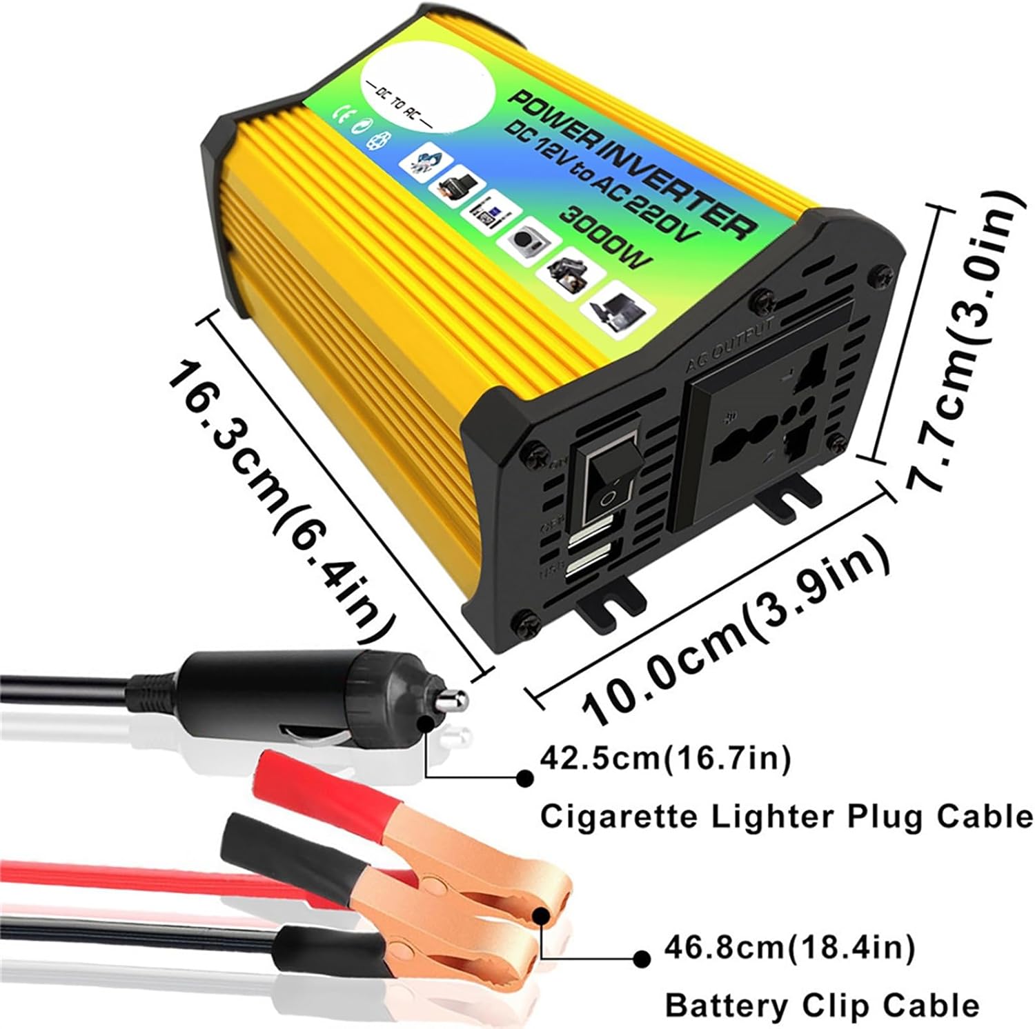 18W Solar Panel Inverter Kit with 3000W Power Inverter & 30A Charge Controller, Dual USB Output, Complete Solar Power System for Camping & Outdoor Use (Yellow, 12-110V)