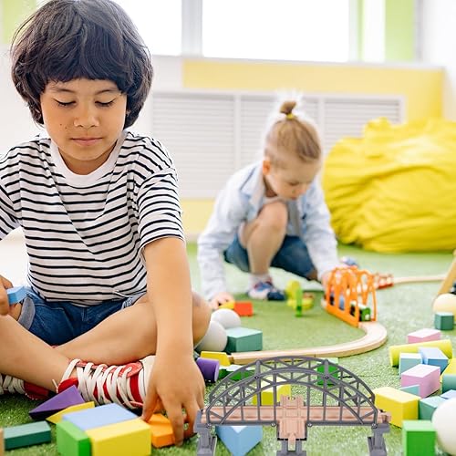 Miniatura 4 de Toyvian Vías de tren de madera, puente colgante, juguete de madera con cruz de madera, accesorios de diseño de escena de tren, accesorio de tren de