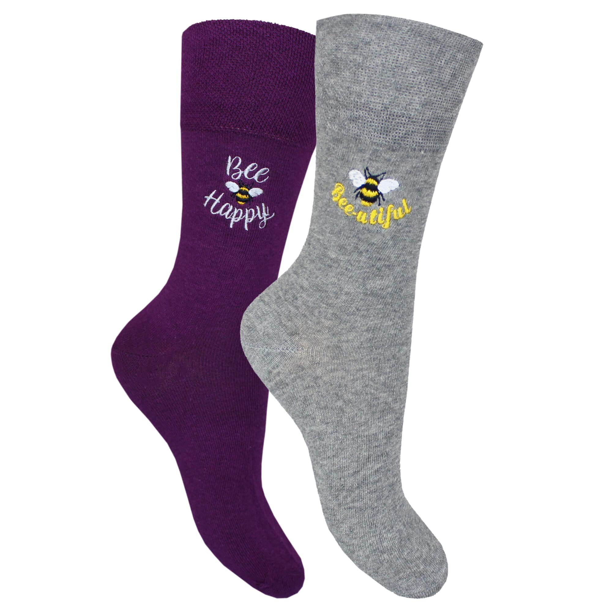 Teddyt's Women's Purple, Grey & Gold Bumble Bee Happy Honeycomb Top Socks In Purple & Grey