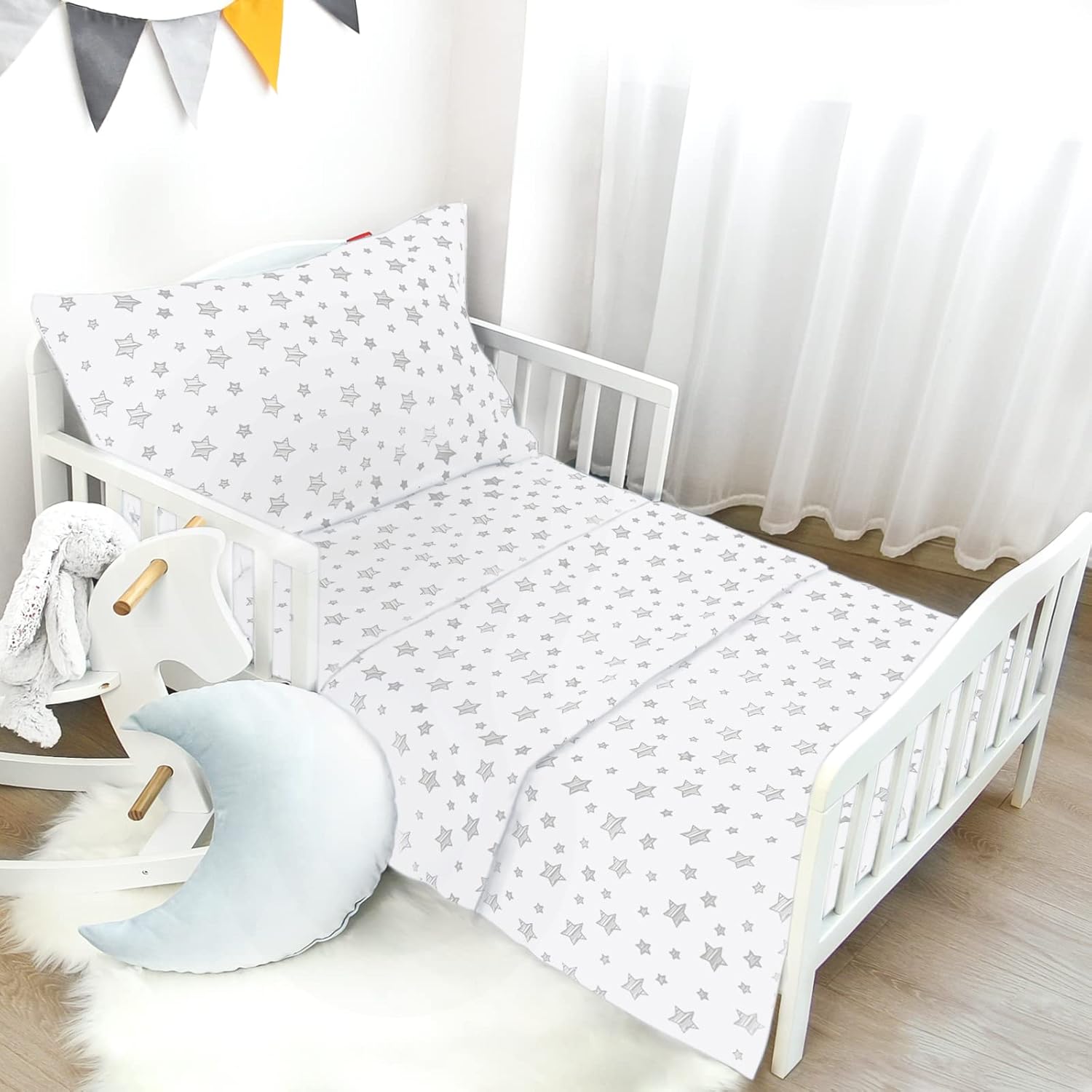 Toddler Bed Sheets for Boys Girls, 3 Piece Toddler Sheet Set, Soft Breathable Toddler Bedding Sets Includes a Flat Sheet, a Fitted Sheet, a Pillowcase, Baby Bedding Sheet & Pillowcase Set, Grey Star : Baby