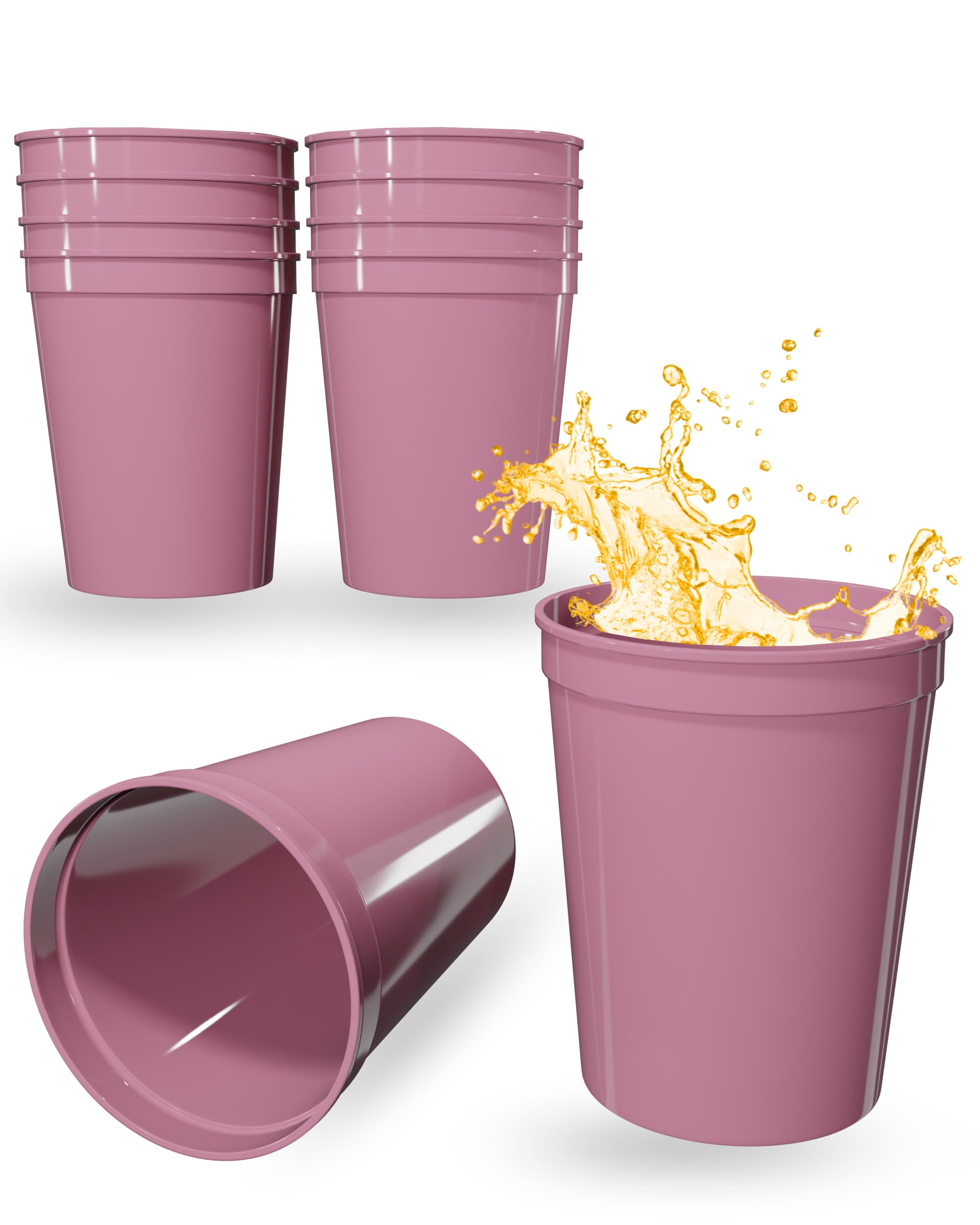 PartyPrints 10 Pack 16 oz Pink Reusable Blank Plastic Cups, Stadium Cups Bulk – BPA Free Top Rack Dishwasher Safe, Party Colored Cups Perfect for