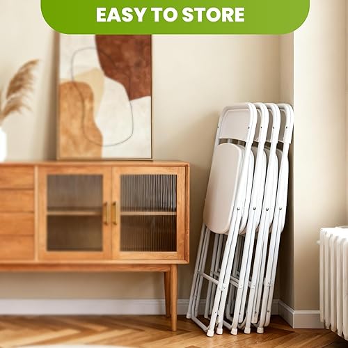 Miniatura 7 de White Folding Chair, Portable Plastic Folding Chairs for Indoor Outdoor, Stackable Commercial Seat with Steel Frame 350lb.Capacity for Party Events