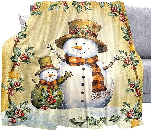 Vista 100 de LUVIVIHOME Manta de Feliz Navidad, bolas de Navidad azules doradas, manta de invierno con copos de nieve, manta individual, acogedora manta cálida