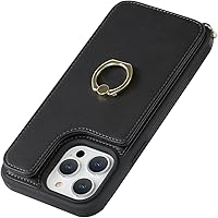 Vista 7 de for iPhone 15 Pro Case with Card Holder for Women,iPhone 15 Pro Phone Case with Strap,Crossbody Lanyard,Ring Stand,Snap Clasp,Cute Wallet Case 6.1