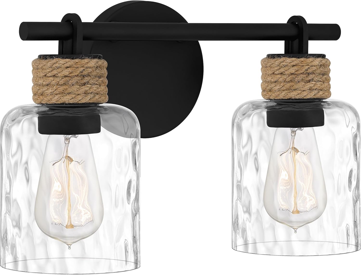 Quoizel Baltic 14.5" Coastal Vanity Light, 2-Light Matte Black with Clear Water Glass, ETL Damp Rated