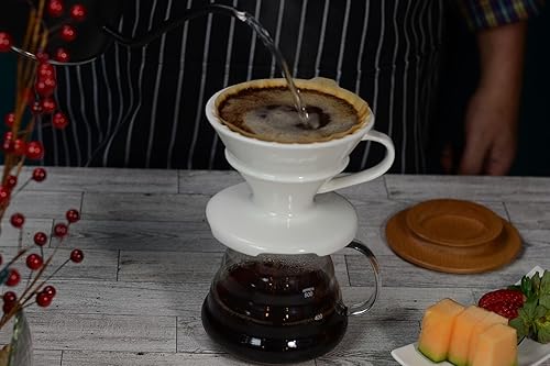 Miniatura 5 de Somark Cafetera de cerámica con filtro de cono #2 con bandeja de goteo de madera