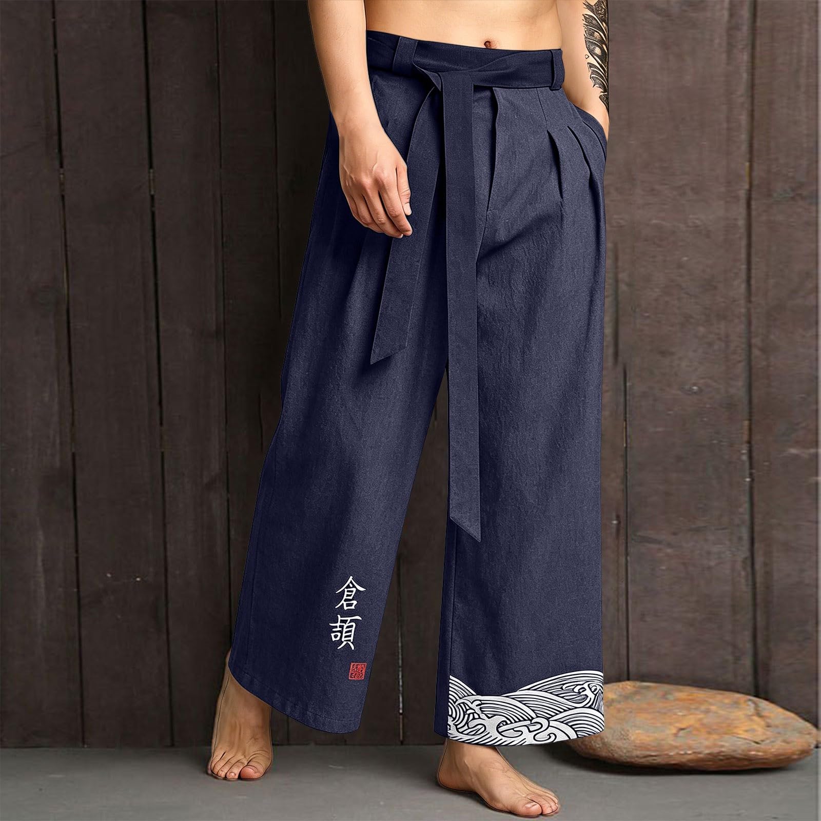 Pantaloni estivi da uomo, in lino, leggeri, larghi, per il tempo libero, estivi, lunghi, stile kimono, pantaloni da spiaggia, eleganti pantaloni da danza, abbigliamento tradizionale giapponese