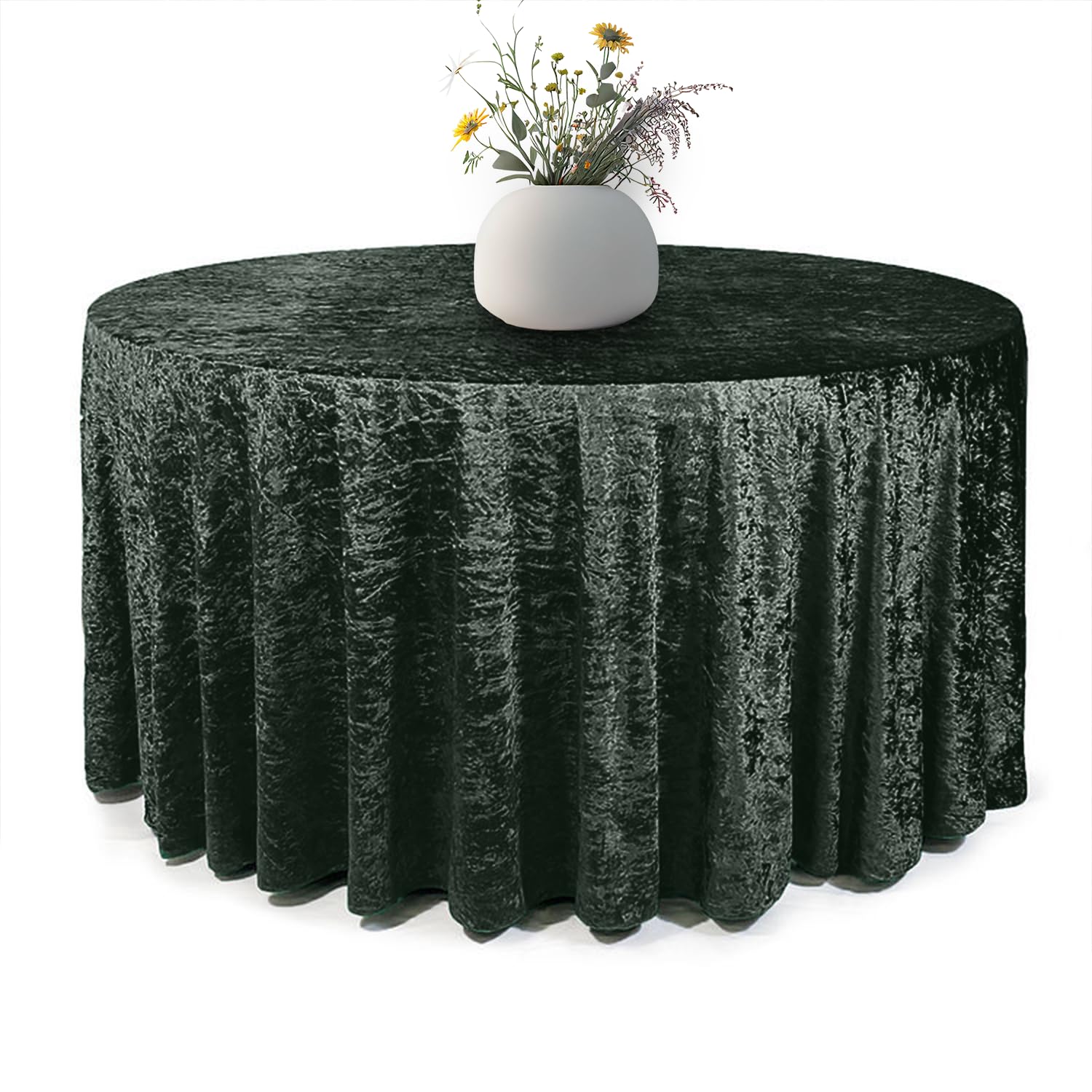 Elegant Event Essentials - Round Crushed Velvet Table Cover - Table Cloth For Wedding Events, Banquet, Kitchen, Birthday, Dinner Party - Soft - Wrinkle-Resistant - Bottle Green - 90 Inch (225 cm) โ image 1
