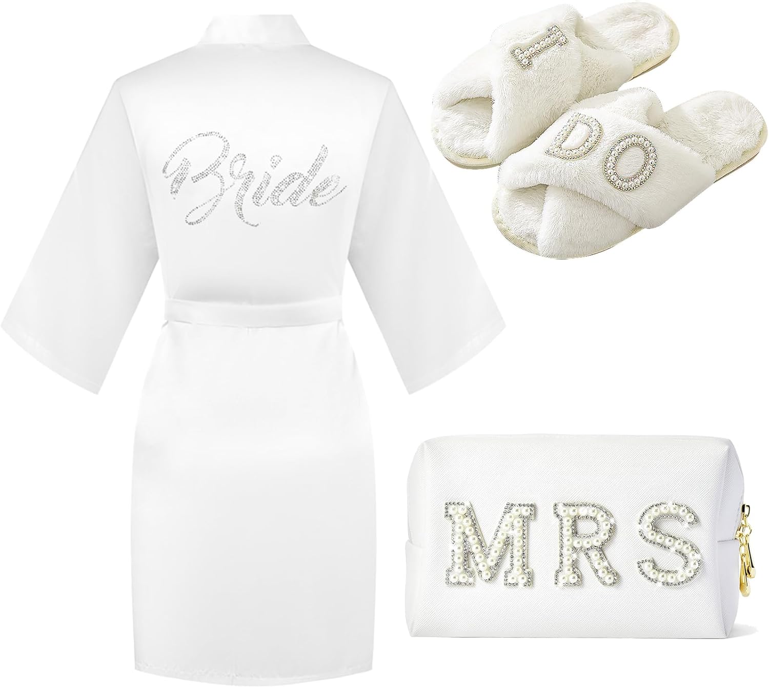 Bride to Be Gift Set, Bride Slippers, I Do Slippers, Bride Robe, Wedding Robe, Bride Makeup Bag, MRS Cosmetic Bag, Bride Gift, Bridal Shower Gifts for Her, Bachelorette Gifts for Bride