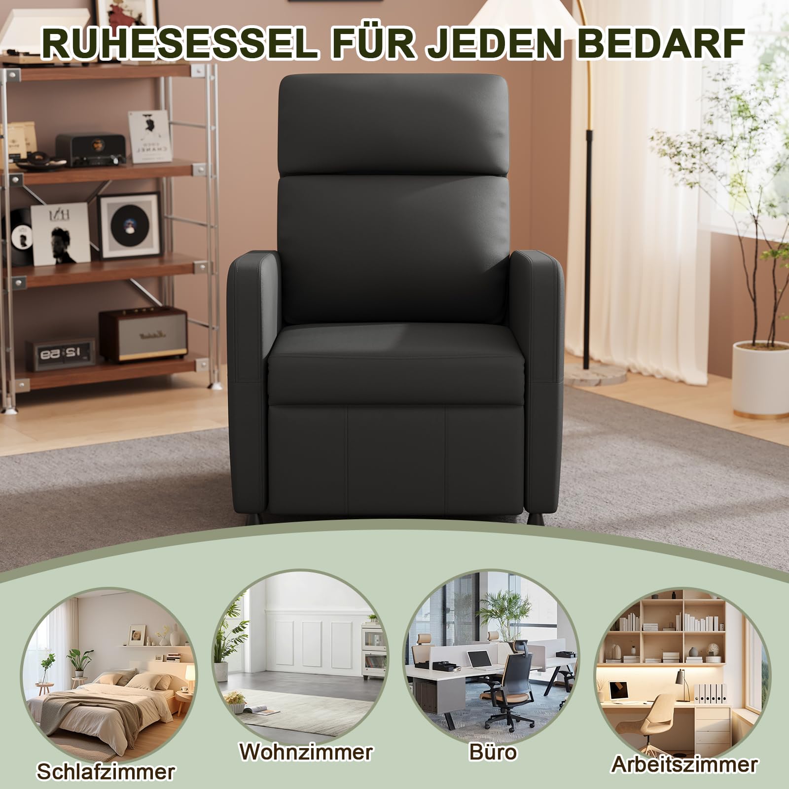 JUMMICO Silla reclinable eléctrica - Sillón reclinable con Respaldo y reposapiés Ajustables, Comodidad Acolchada, Bolsillo Lateral, sofá Individual para Sala de Estar, Dormitorio, Oficina en casa
