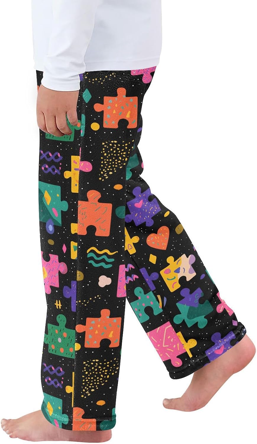 visesunny Jigsaw Puzzle Pattern Boys Pants for Kids Fleece Bottoms Long Jogger Pants Trousers with Pockets Size 6-14Y