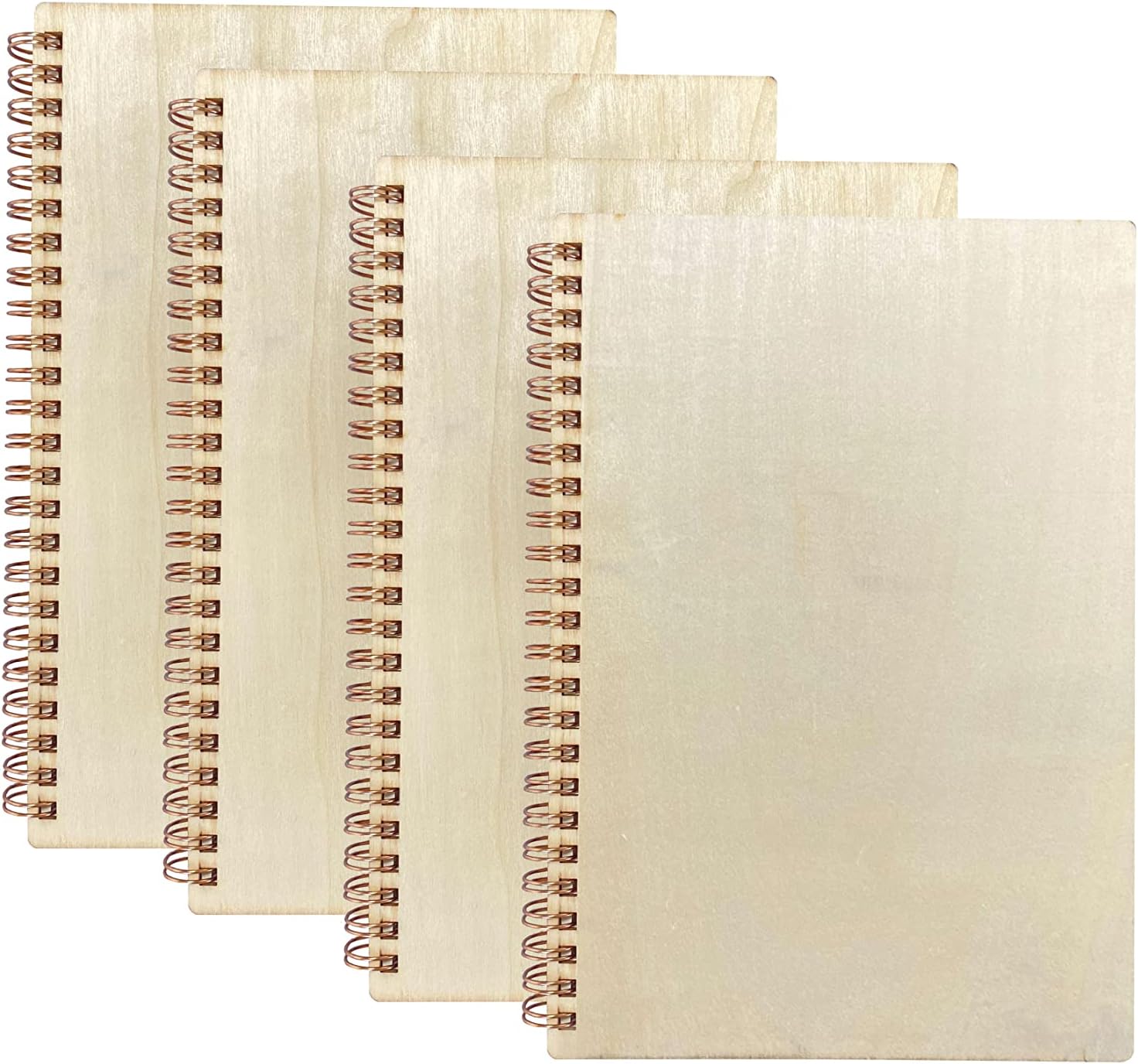 4 Pack A5 Wood Cover Jounal Notebook 40 Sheets Sketchbook 8.5 x 5.8 in Unlined Spiral Notebook for Crafting Project,Small Scrapbook