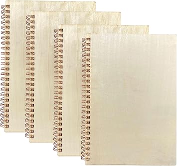 Cregugua 4 Pack A5 Wood Cover Jounal Notebook 40 Sheets Sketchbook 8.5 x 5.8 In Unlined Spiral Notebook for Crafting Project,Small Scrapbook