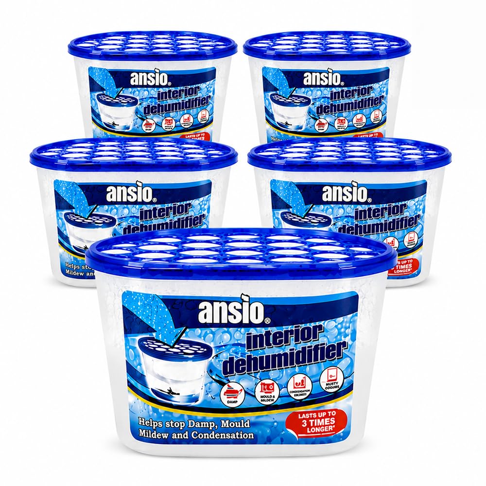 ANSIO Dehumidifier Disposable Pack of 5 Room Moisture Absorber Condensation Remover De Humidifiers for Damp, Mould in Home, Bathroom, Window, House, Kitchen, Wardrobe, Bedroom Interior Moisture Traps