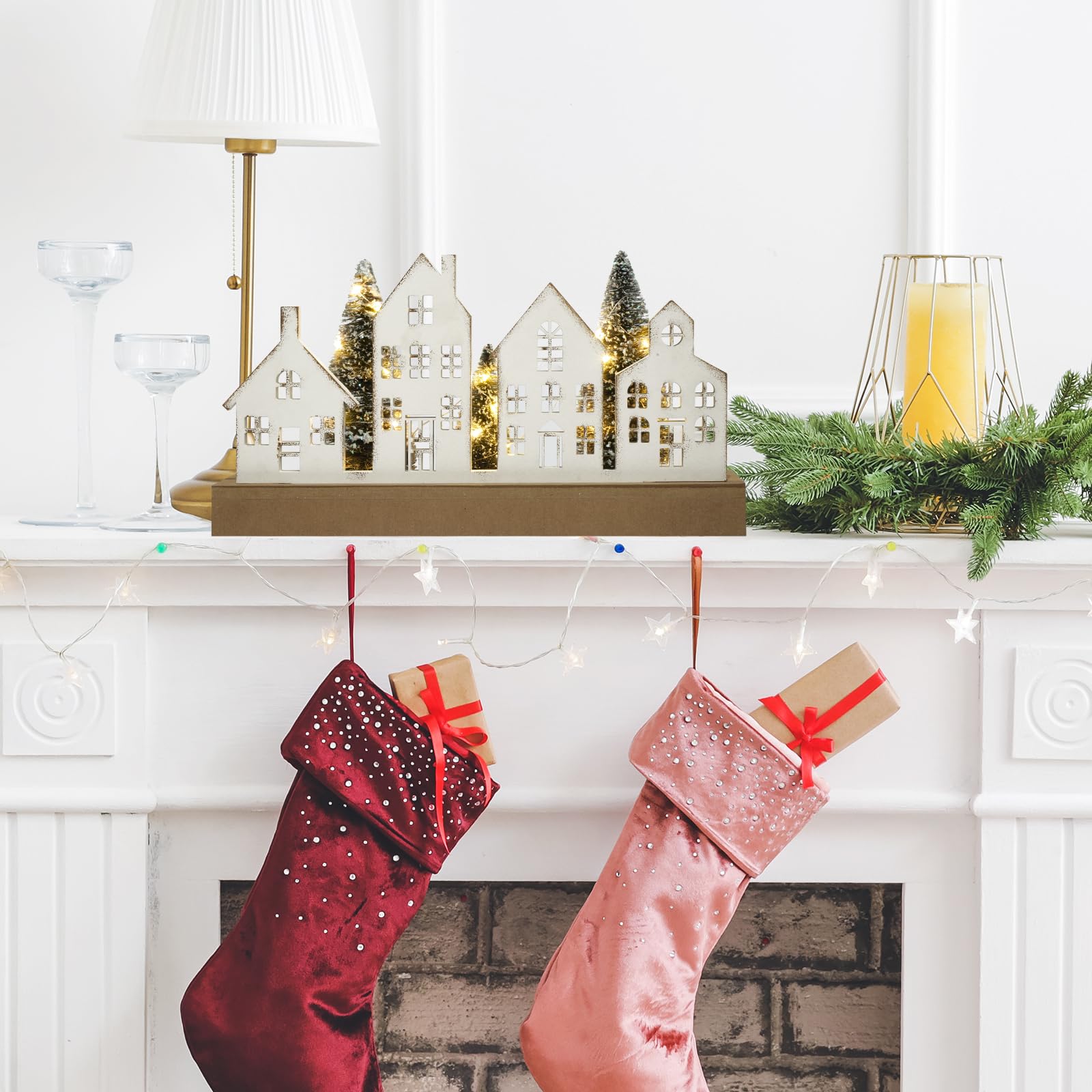 Decoraciones navideñas para el hogar, bloque de árbol de Navidad, decoración de casa de madera