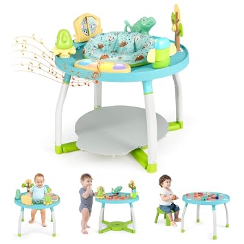 BABY JOY 5 in 1 Baby Activity Center, Baby Jumpers and Bouncers with Removable Toys, Lights & Music, 3 Adjustable Heights, Interactive Play Center for Toddlers Boys Girls 6-36 Months Blue