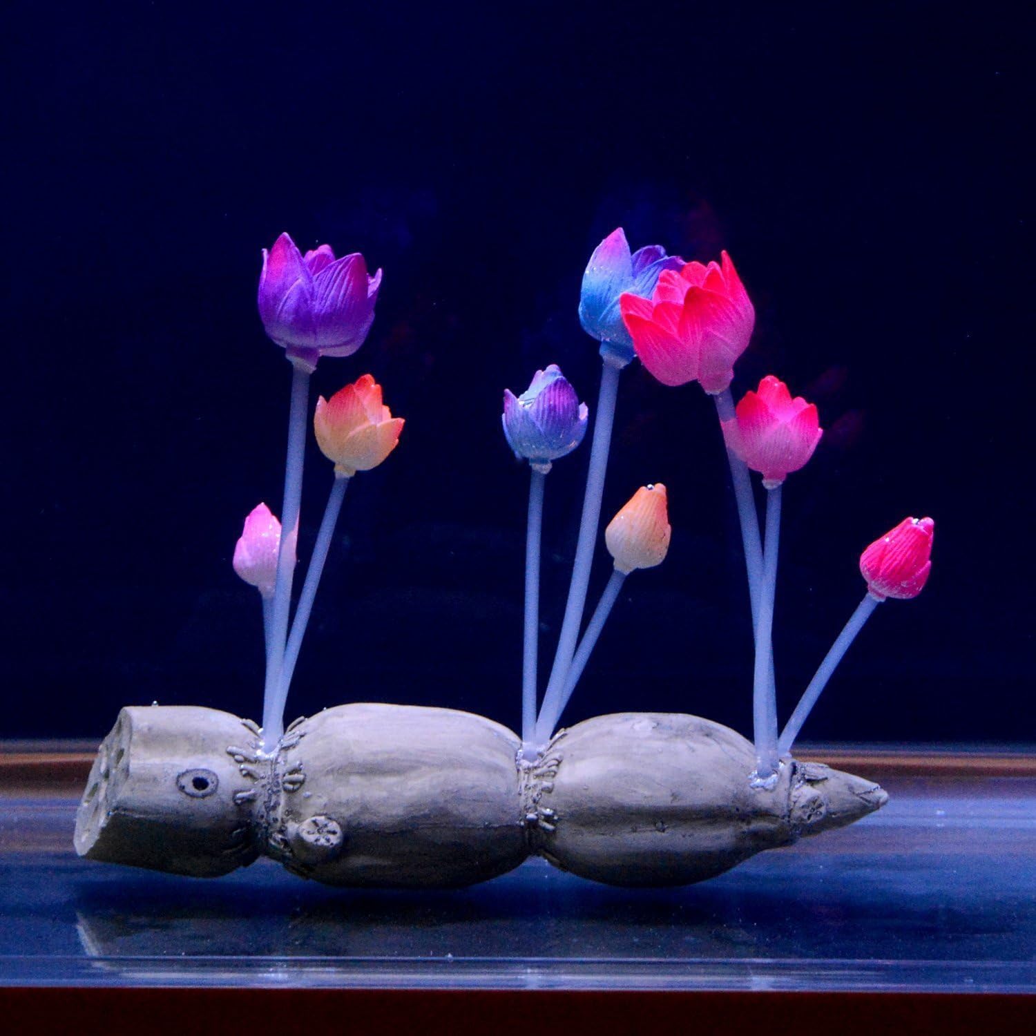 Saim Glowing Effect Artificial Lotus Root and Flowers for Fish Tank, Decorative Aquarium Ornament