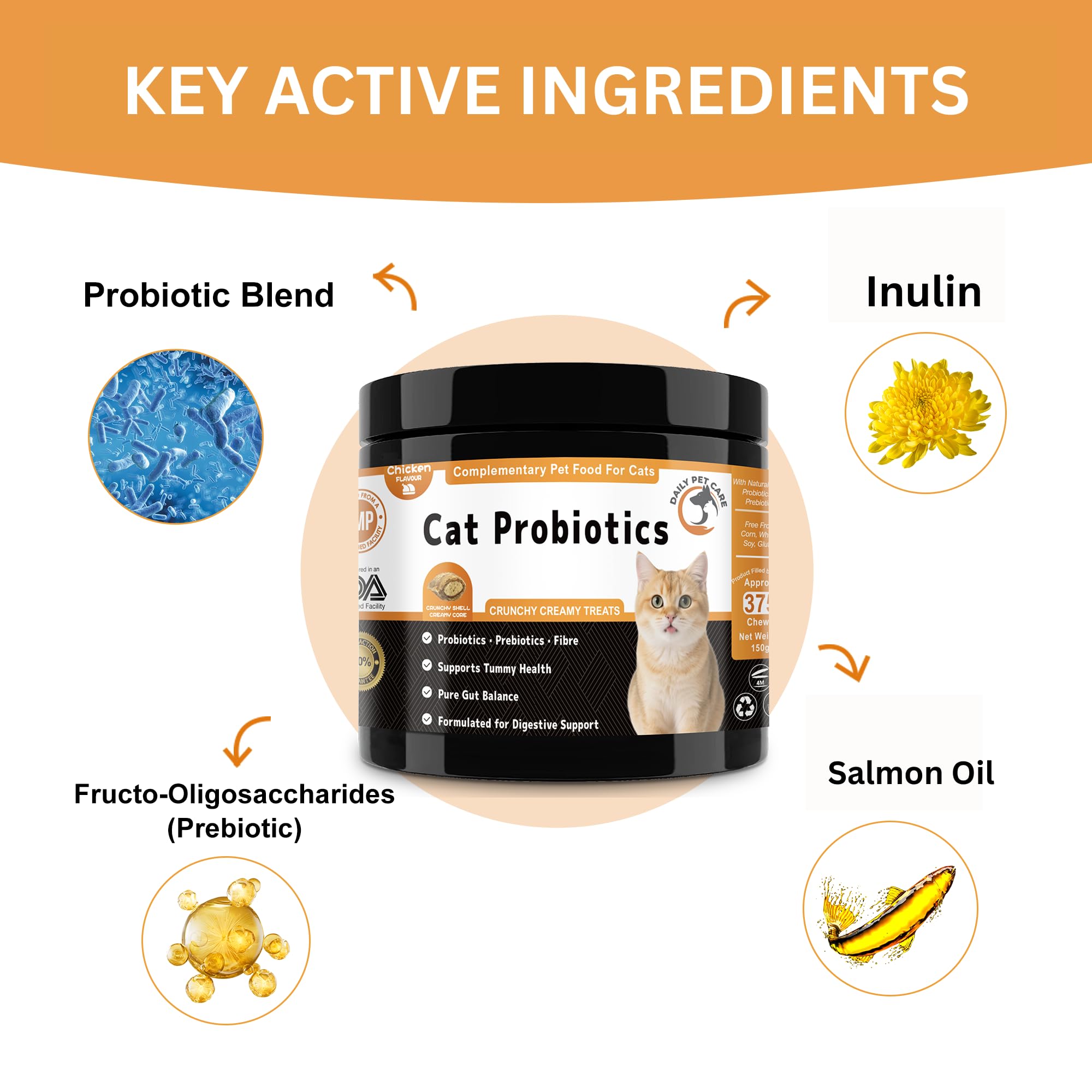 Probiotics for Cats UK, Crunchy & Creamy Cat Treats with 3 Billion CFU, Pumpkin & Salmon Oil, Supports Gut Health - Image 2