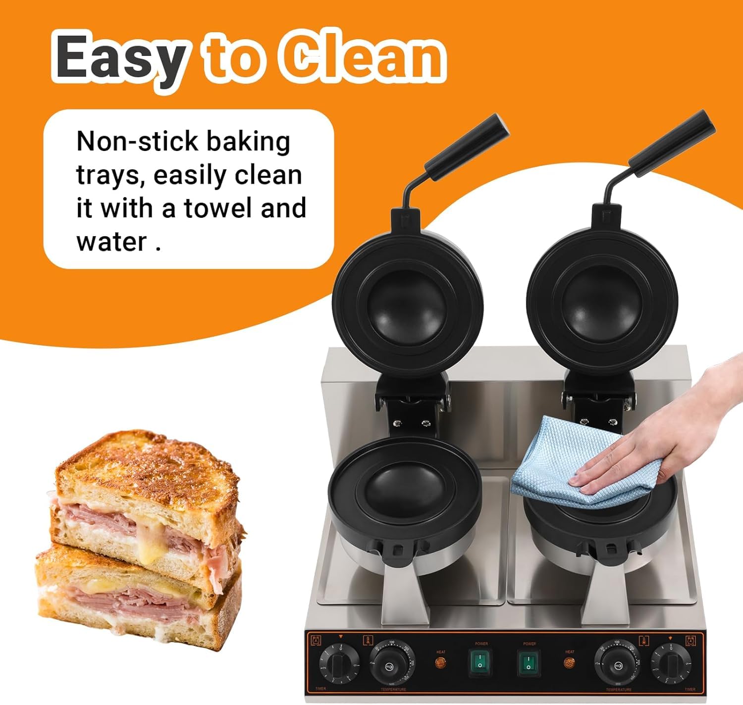 Burgermaker Elettrico – Ufo Pressa per Hamburger 1200 W + 1200 W Antiaderente Macchina per Hamburger 50 – 300 °c, Regolazione Della Temperatura 0 – 5 Minuti, Per Uso Domestico E Commerciale