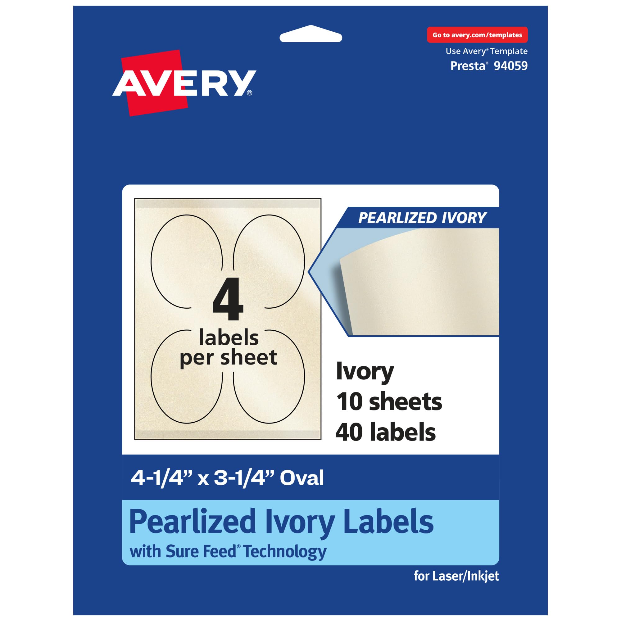Avery Pearlized Ivory Round Labels - 2 Inch Diameter, 120 Labels, Sure Feed, Print-to-The-Edge, Laser/Inkjet