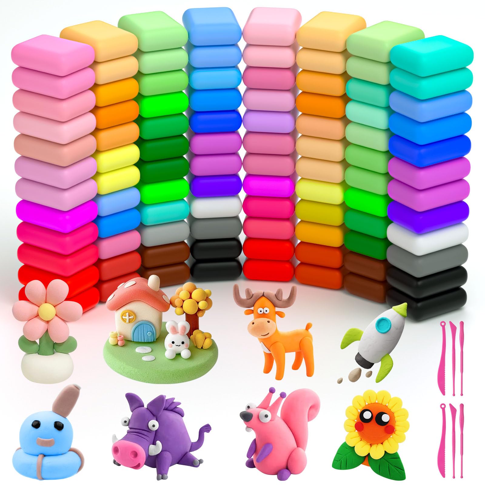 Ainiv Air Dry Clay, 96PCS Ultra Light Modeling Clay with 6 Carving Tools, Creative Art DIY Creative Magic Clays
