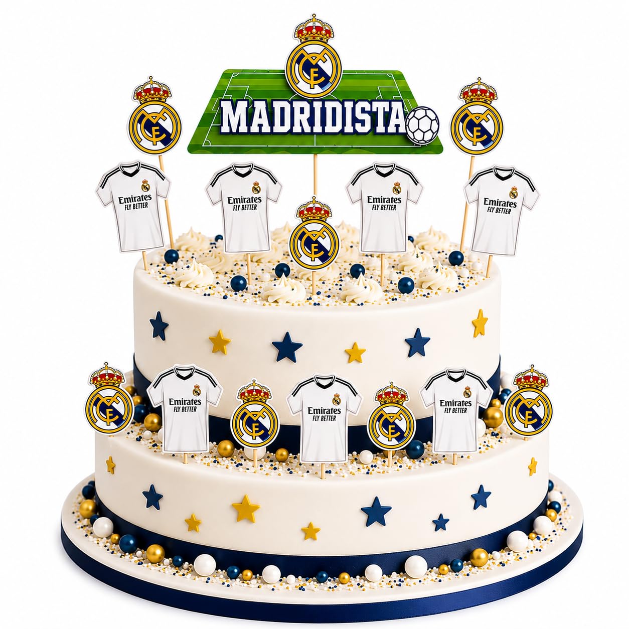 15 Real Madrid Cake Toppers for Cakes and Cupcakes, Real Madrid Birthday Decoration, Happy Birthday Topper, Football Cake Decoration, Children's Party (TOPPER CAMPO RM) — image 1