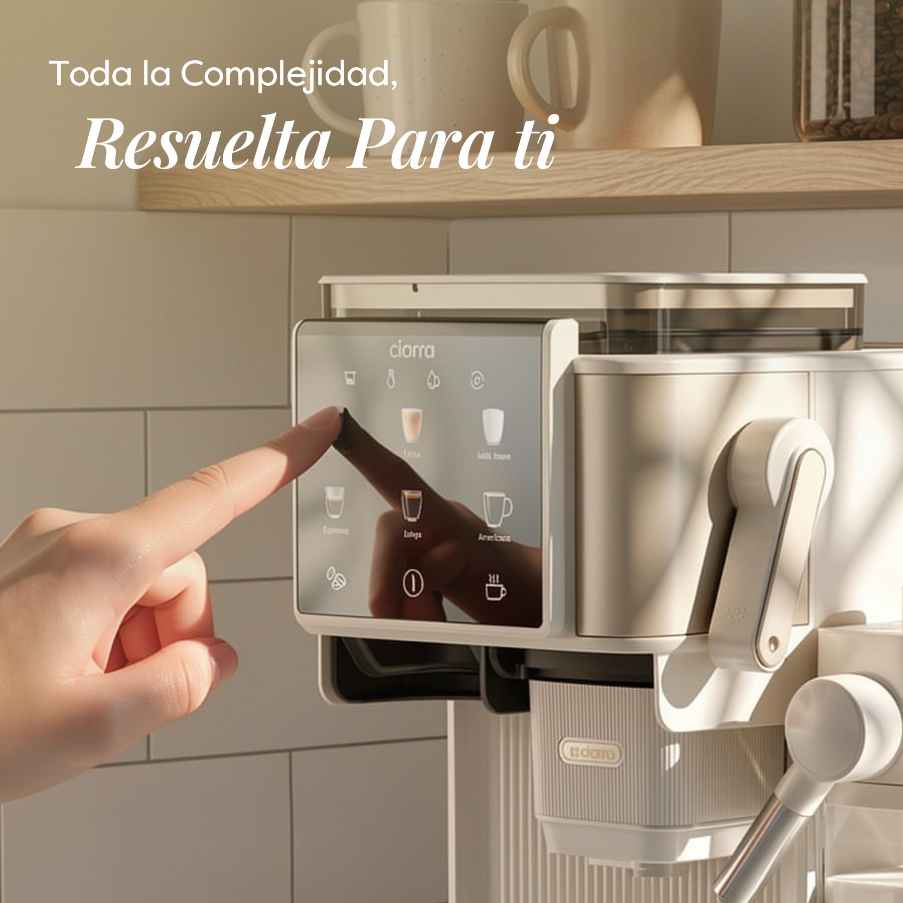 CIARRA CBSACM-D6 Cafetera Espresso con Molinillo y Espumador 15 Bares | Semiautomática para Cappuccino y Latte, Depósito de Granos 80 g PID Control de Temperatura Depósito 1.0L