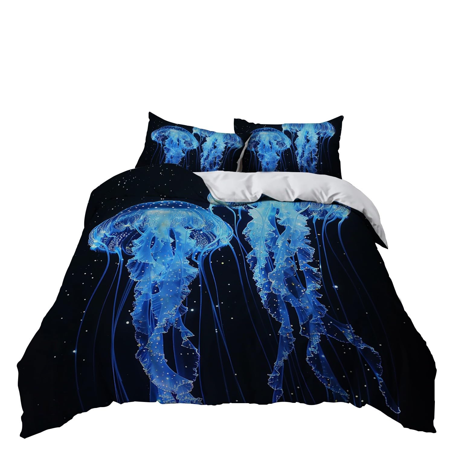 Biancheria da letto nera, 155 x 220 cm, per bambini, ragazzi e adolescenti, per letto singolo, con stelle astratte in plastica, copripiumino con chiusura lampo e federa da 80 x 80 cm