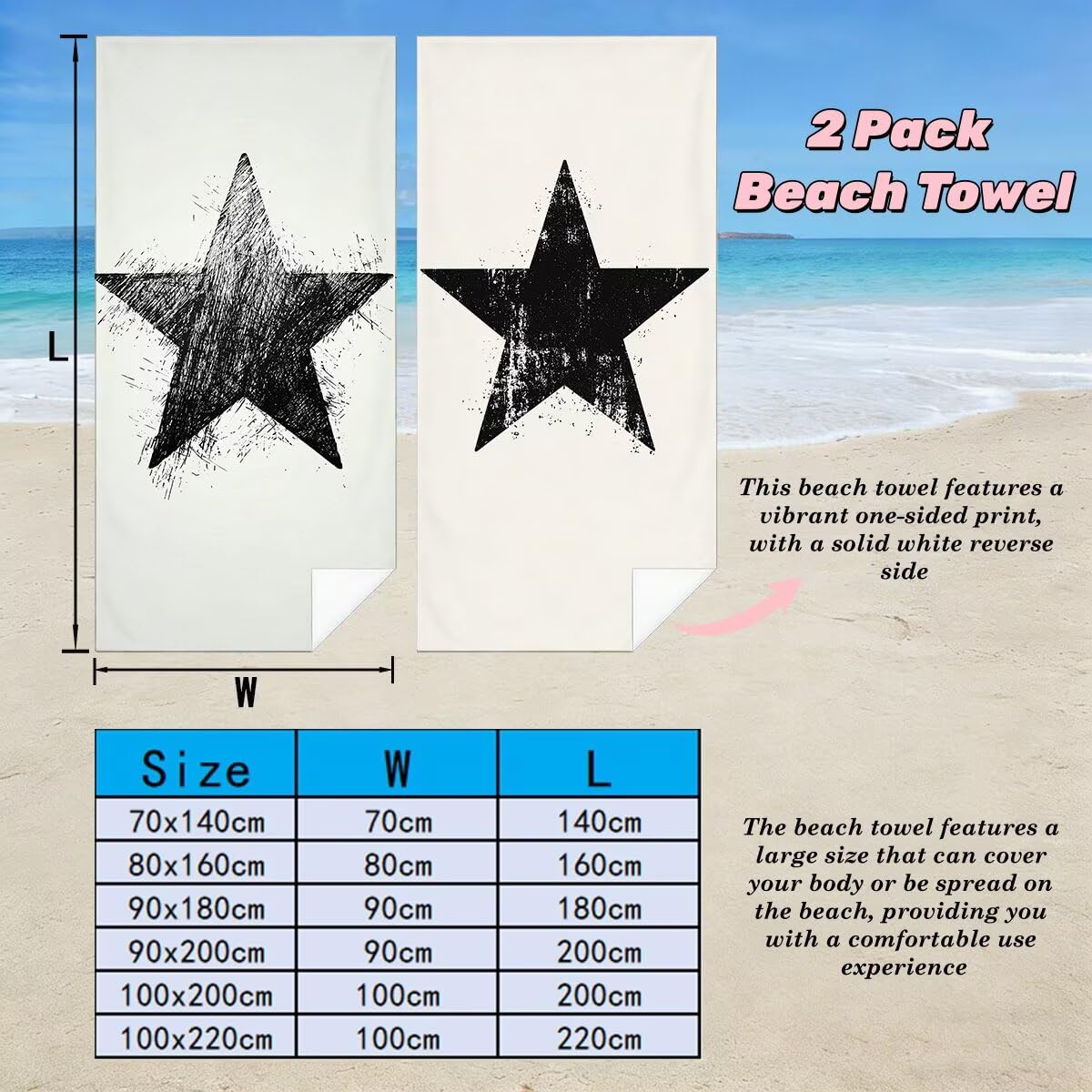 Juego de 2 Toalla Playa Grande 80x160 cm, Secado Rapido Toalla Microfibra Gimnasio, Antiarena Toallas de Playa Simple, Grande Ligera Compacta Toallas Microfibra Mujer Hombre para Viaje Piscina -5080