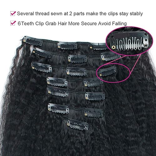 Miniatura 4 de Kinkys - Extensiones de cabello lacio brasileño virgen con clip, de 20 pulgadas, de doble trama, para mujeres negras, 7 piezas, 4.23 oz, 20 pulgadas