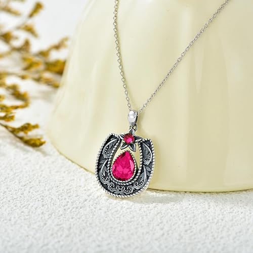Miniatura 2 de Collar de herradura de la suerte de estilo occidental con piedras preciosas, plata de ley 925, colgante de piedra natal de herradura de filigrana