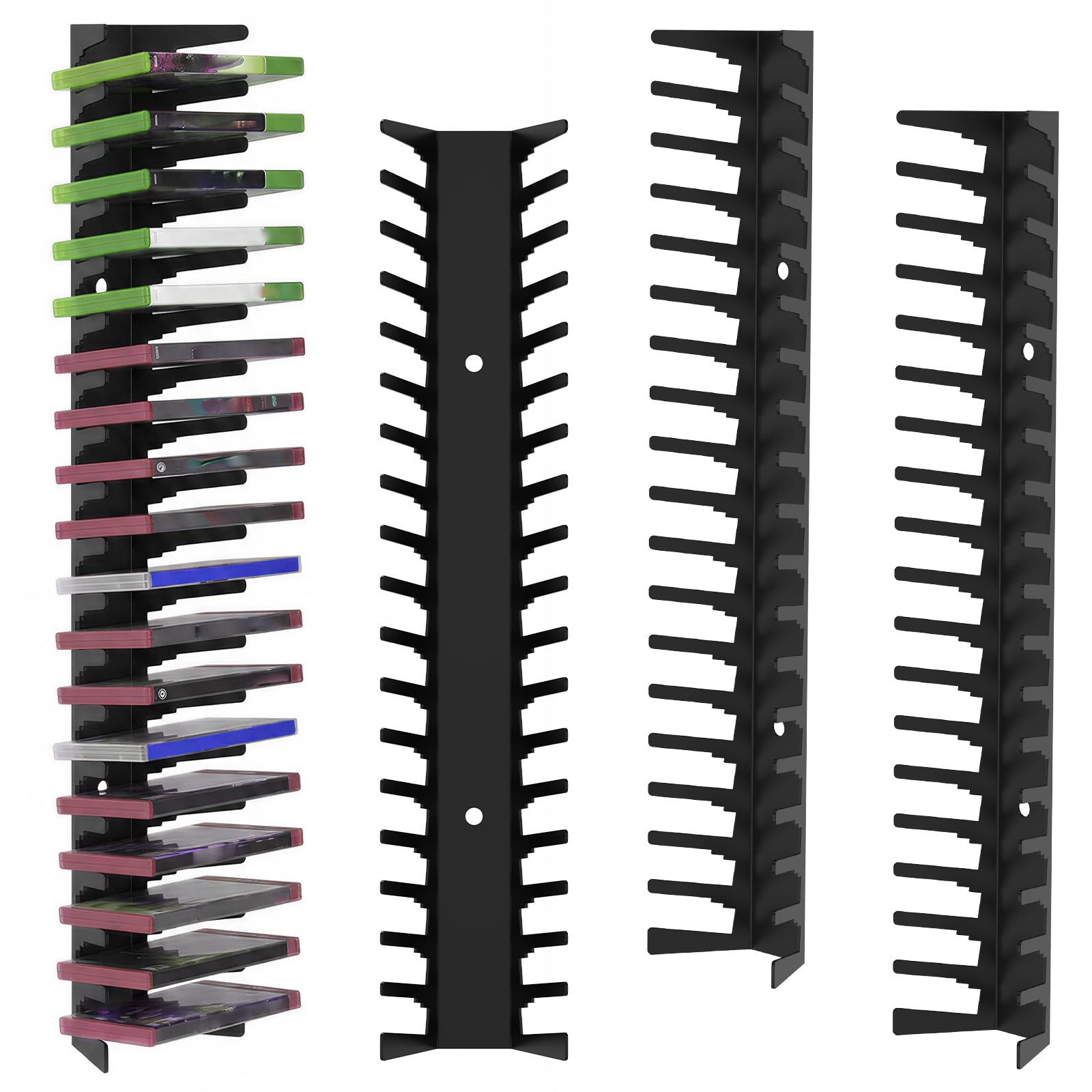 JEJUWE 4PCS Video Game Storage Wall Mount DVD Rack Carbon Steel Game Case Storage Organizer Shelf Heavy Duty Floating Display Shelves for DVD CD PS5 Games Case Holds Up to 72 Disc Boxes