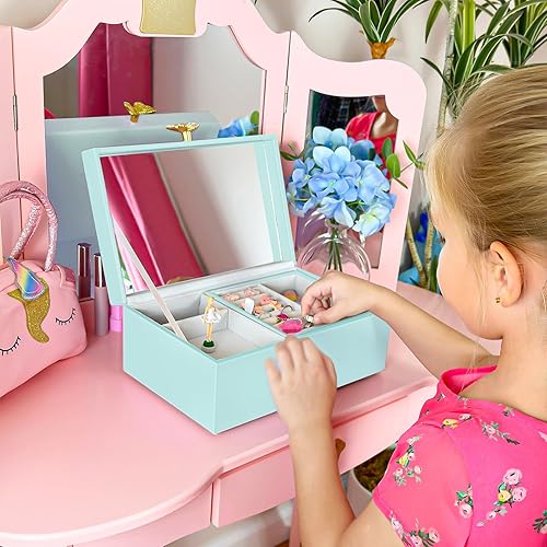 Miniatura 4 de ProCase Joyero musical para niñas con bailarina giratoria, almacenamiento de cajas de joyería para niños, caja de música de bailarina, regalo para