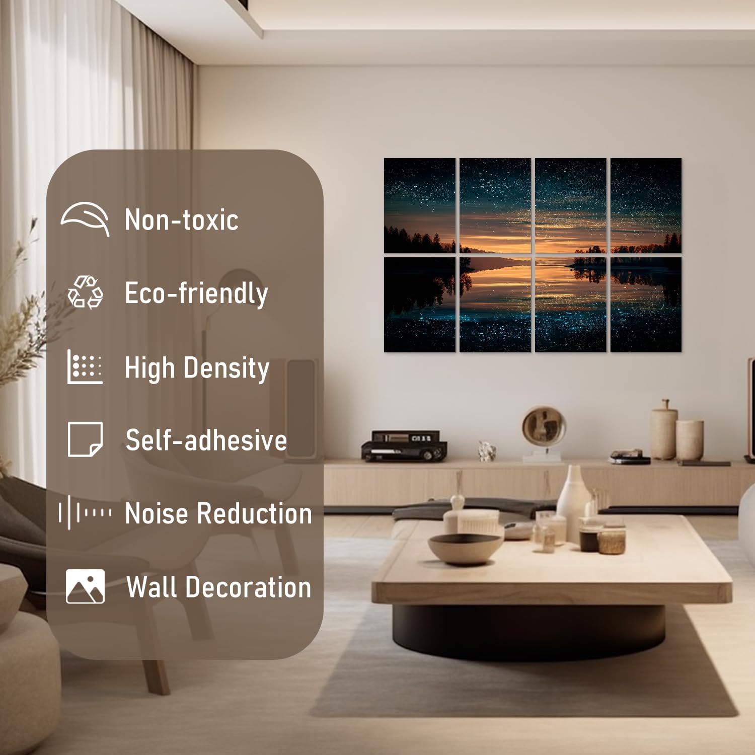 FurnoFlexArt Acoustic Panels Tiles Decorative Room Sound Proof Foam Absorbing Panels Noise Dampening Canceling Reducing Blocker for Walls(Starry Lake)