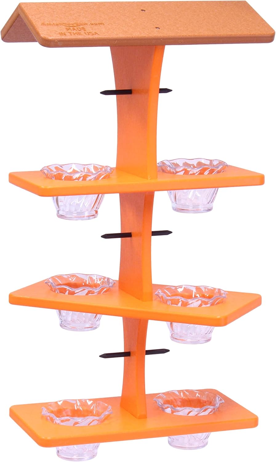 AmishToyBox.com Oriole Bird Feeder - Deluxe Triple Deck Jelly-Cup Oriole Feeder with Orange Holder Pegs - Made in The USA with Poly Lumber (Cedar and Orange)