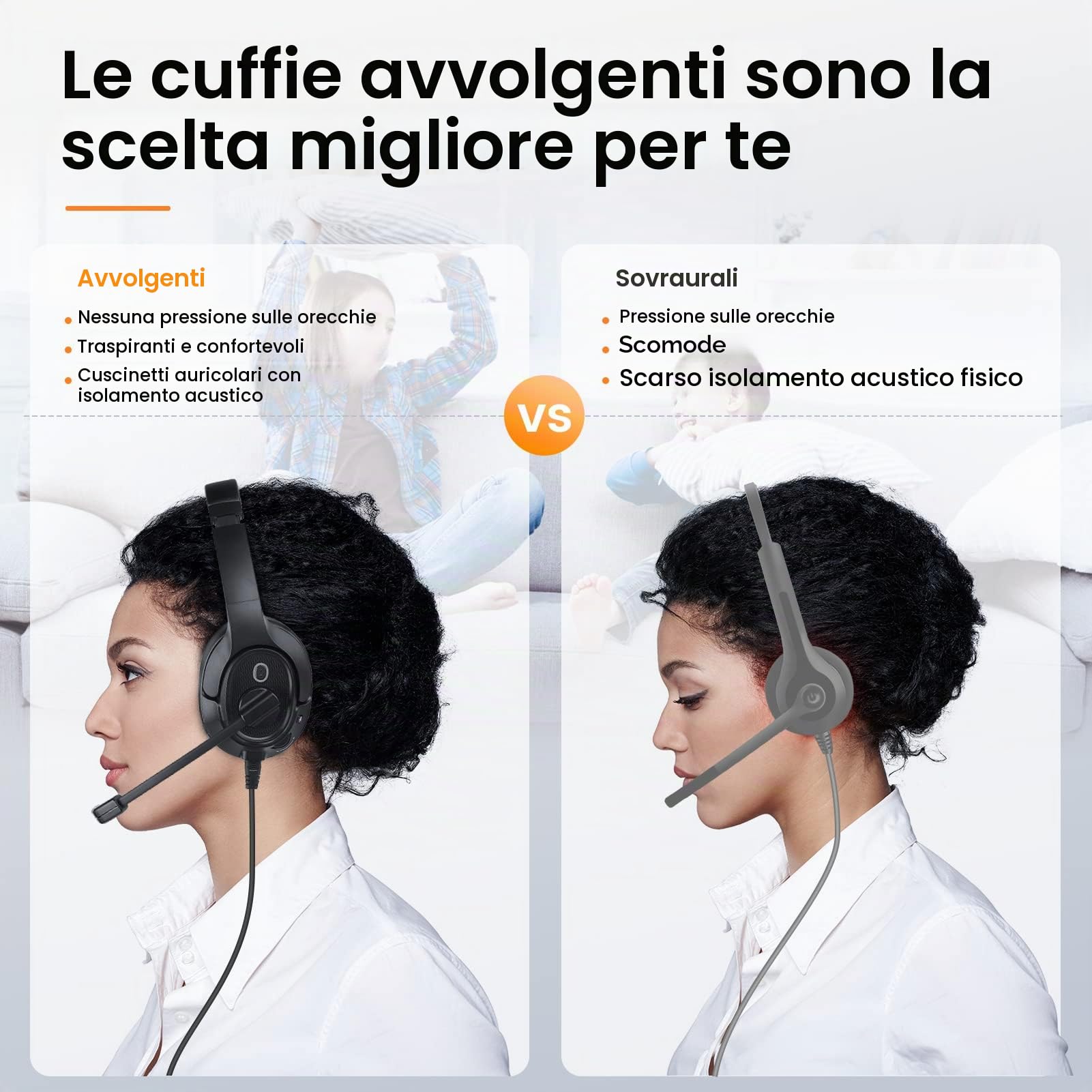 EKSA H2 Cuffie USB con Microfono, Cuffie da Ufficio con Microfono ENC, Interruttore Mute e Controllo del Volume, Cuffie Over Ear per PC con Filo per Business/Zoom/Teams/Call Center