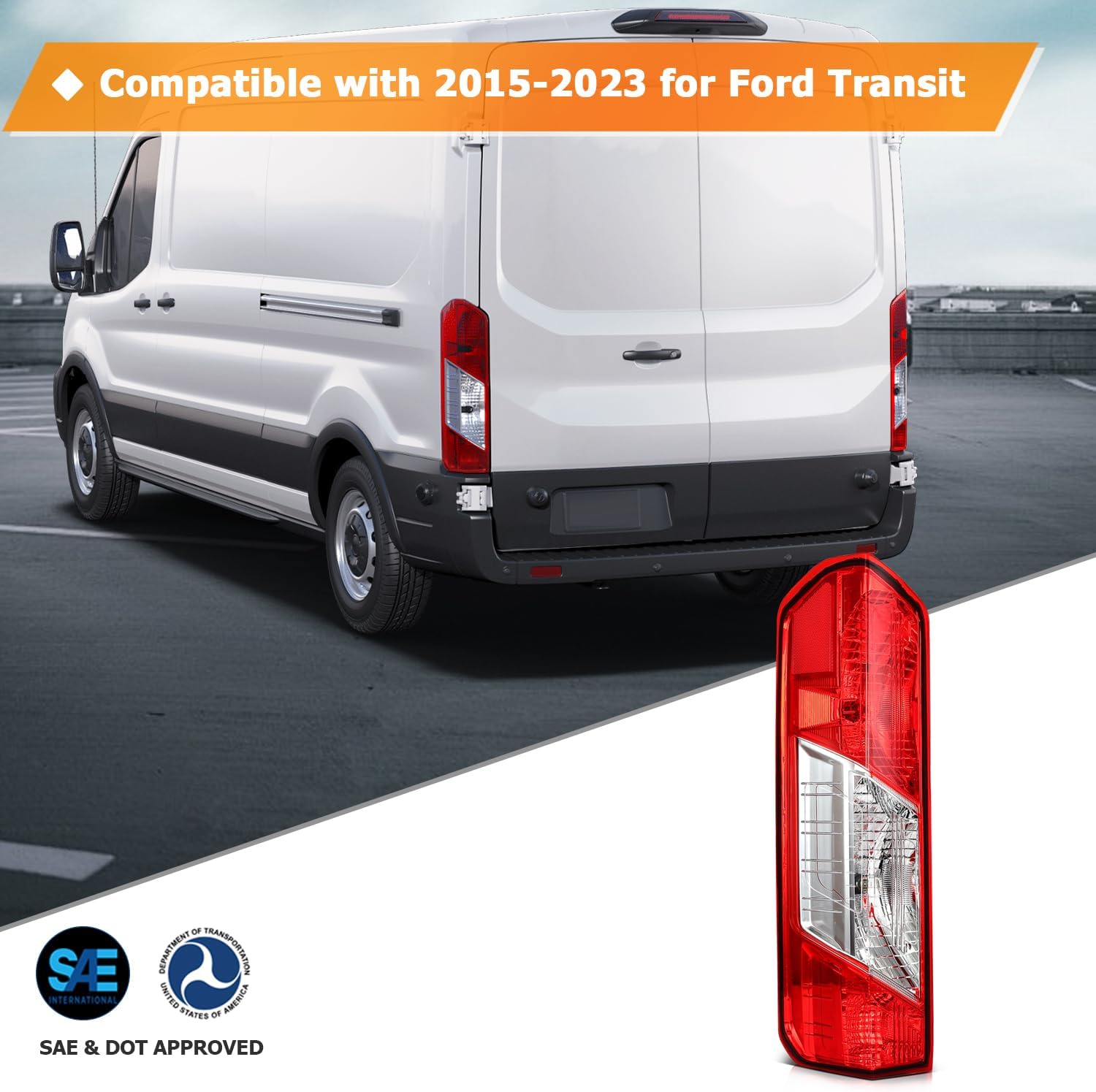 Tail Light Assembly Compatible With 2015-2023 for ford Transit with LED Red Lens Chrome Brake Light Rear Lamps Driver Side CK4Z13405G FO2800270