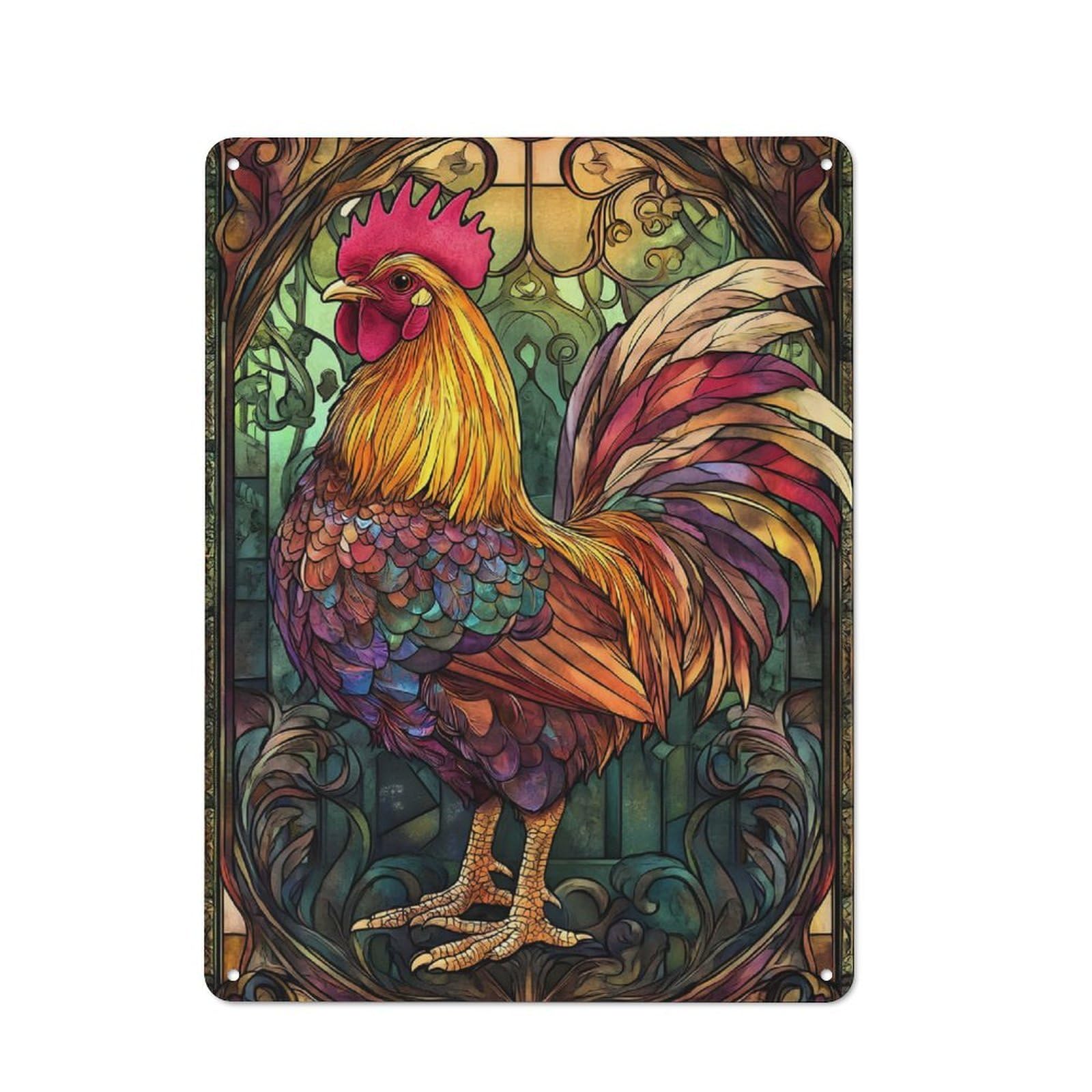 Junmoney Chicken Art Metal Wall Sign 40X30cm, Nostalgic Classic Pub Decor For Pub, Home Bar, Shed Or Man Cave