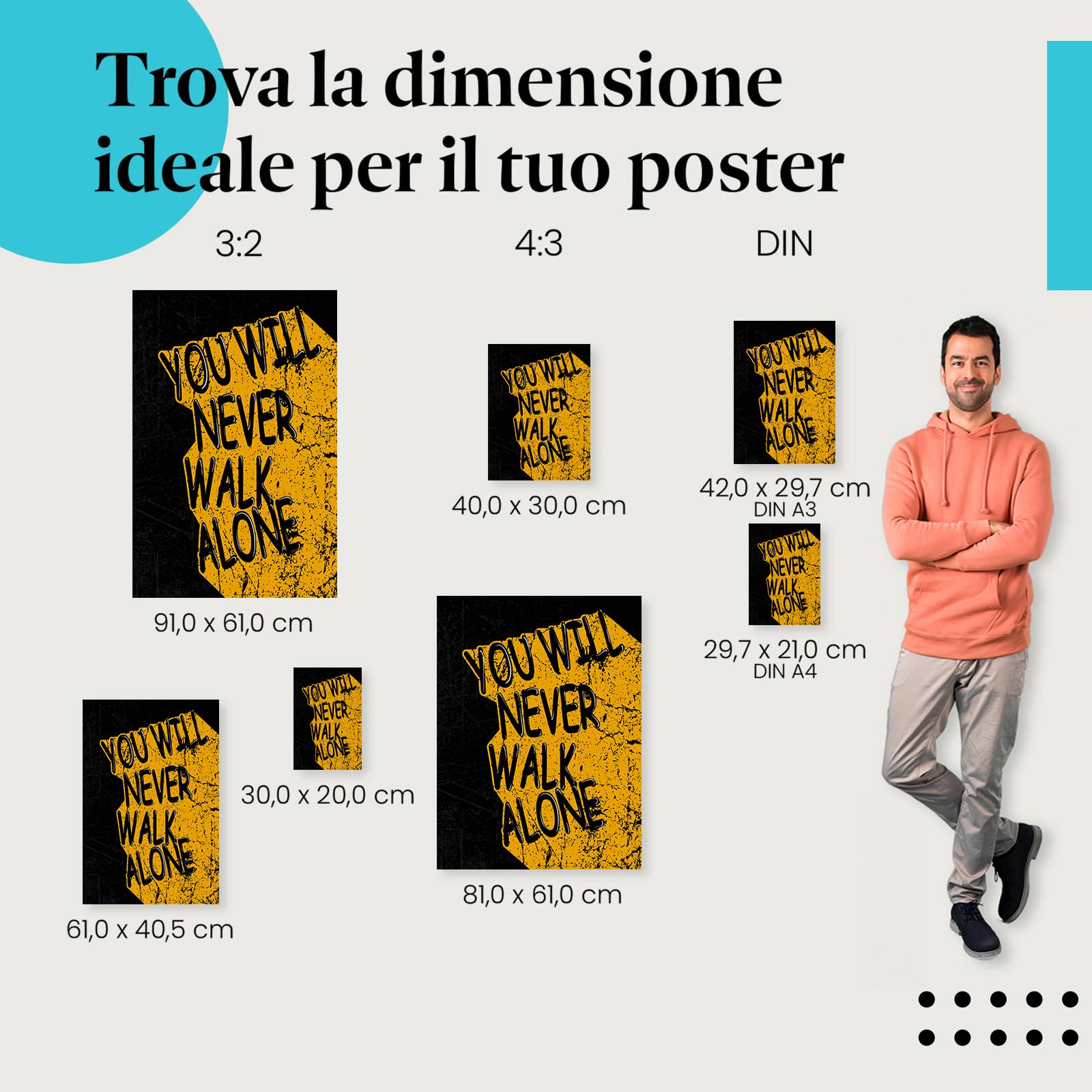 Postereck - 1982 - Poster, You Will Never Walk Alone motivazionale - Stampa con Scritta, Decorazione da Parete, Quadri, Ideen Regalo - Tela - 100,0 cm x 75,0 cm